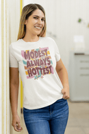 Retro "Modest Is Always the Hottest" Christian T-Shirt - Encore2woHeather PeachS