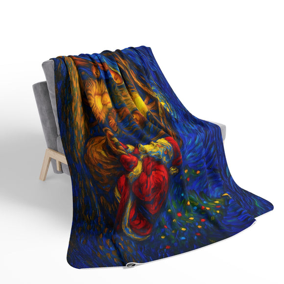 Santa at the Nativity Sherpa Blanket | Christian Christmas Throw - Encore2wo60" × 80"Beige