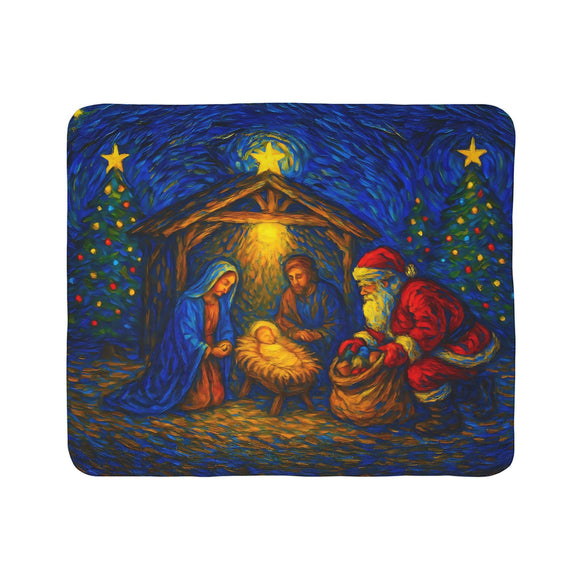 Santa at the Nativity Sherpa Blanket | Christian Christmas Throw - Encore2wo60" × 80"Beige