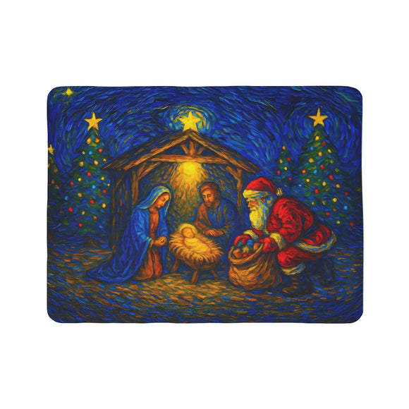 Santa at the Nativity Sherpa Blanket | Christian Christmas Throw - Encore2wo60" × 80"Beige
