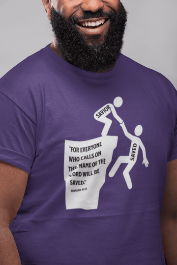 Saved by the Savior Romans 10 13 Christian Graphic Tee - Encore2woTeam PurpleS