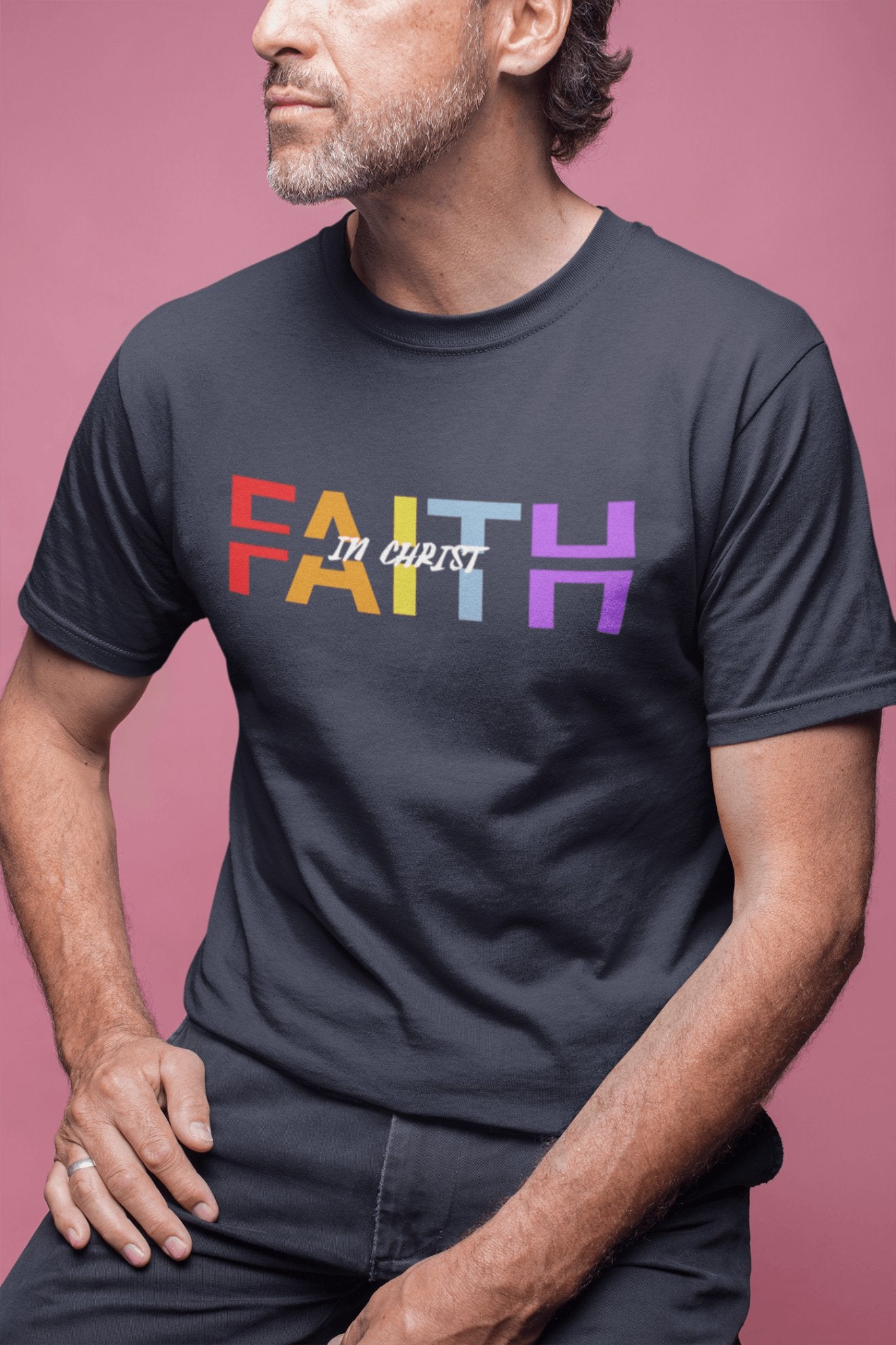 Stylish Faith in Christ T - Shirt - Colorful Divided Text Design - Encore2woTeam PurpleS