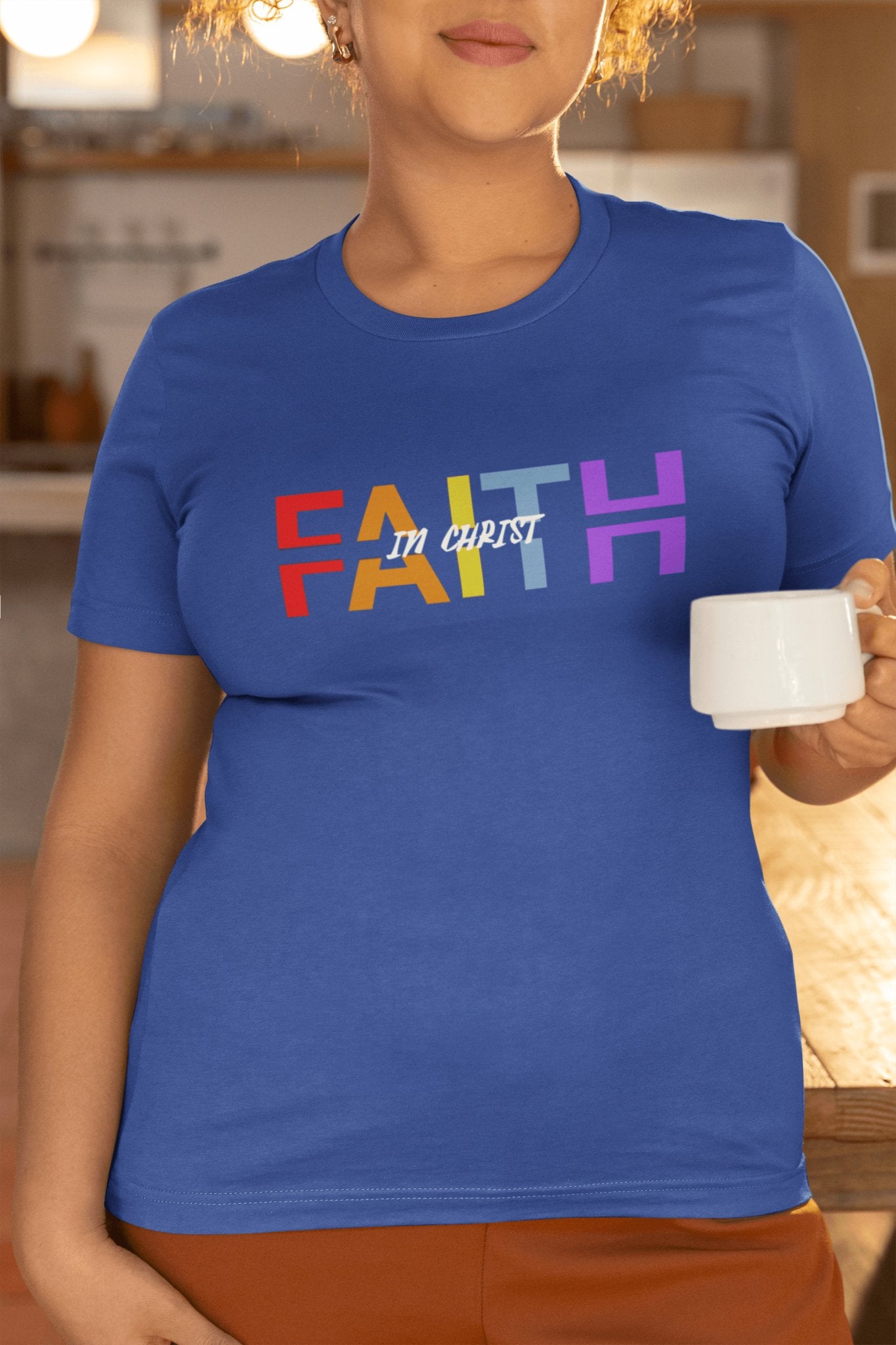 Stylish Faith in Christ T - Shirt - Colorful Divided Text Design - Encore2woTeam PurpleS