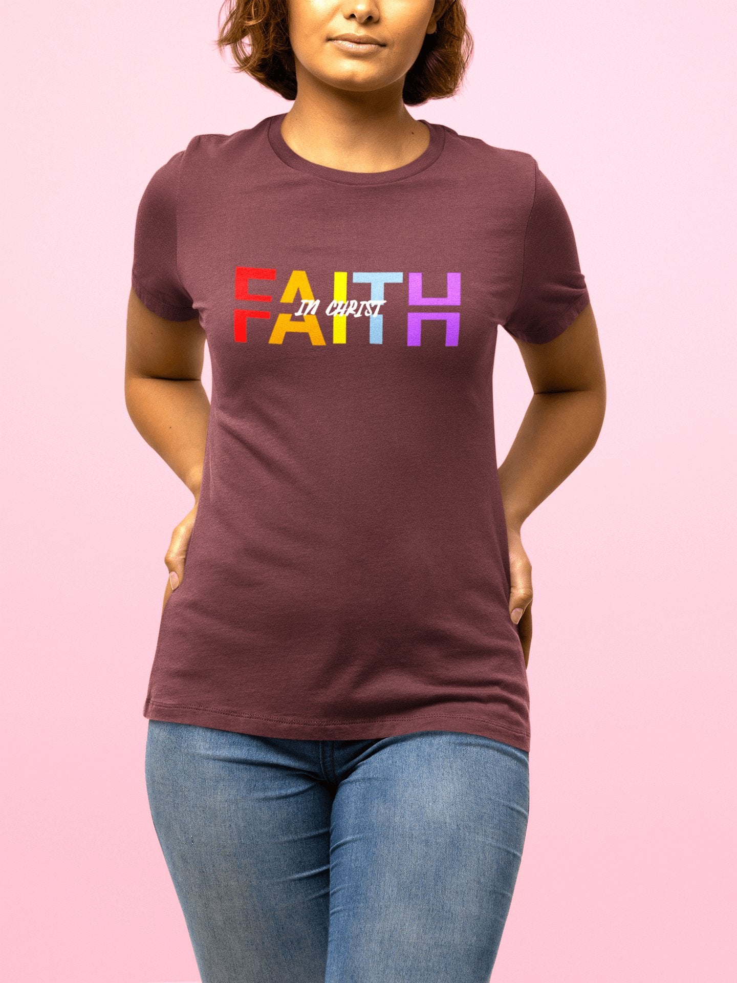 Stylish Faith in Christ T - Shirt - Colorful Divided Text Design - Encore2woTeam PurpleS