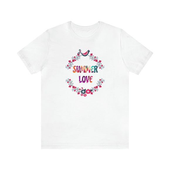 Summer Love T-Shirt with Flowers Floral Print Tee Vibrant and Romantic Shirt - Encore2woWhiteS