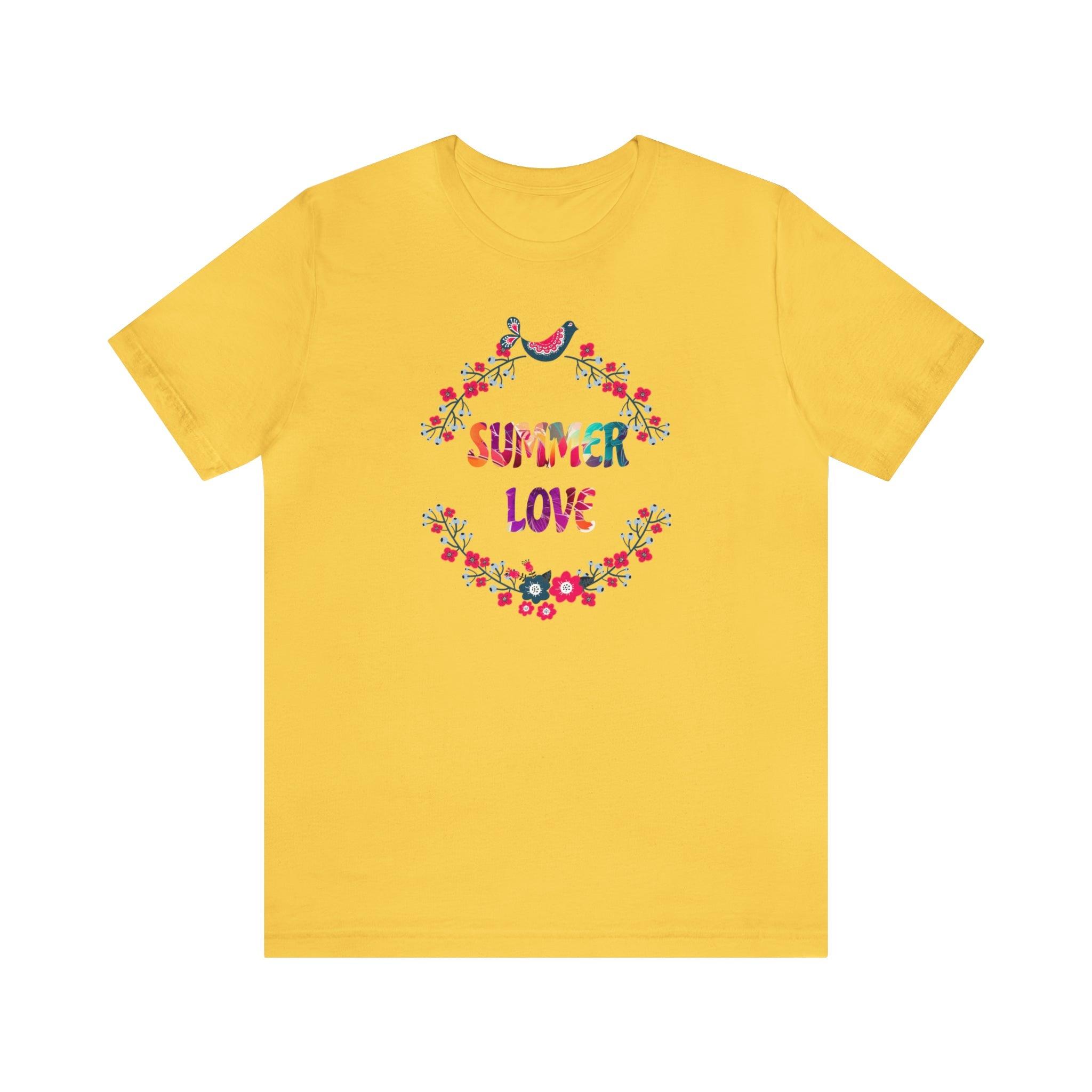 Summer Love T - Shirt with Flowers Floral Print Tee Vibrant and Romantic Shirt - Encore2woYellowS