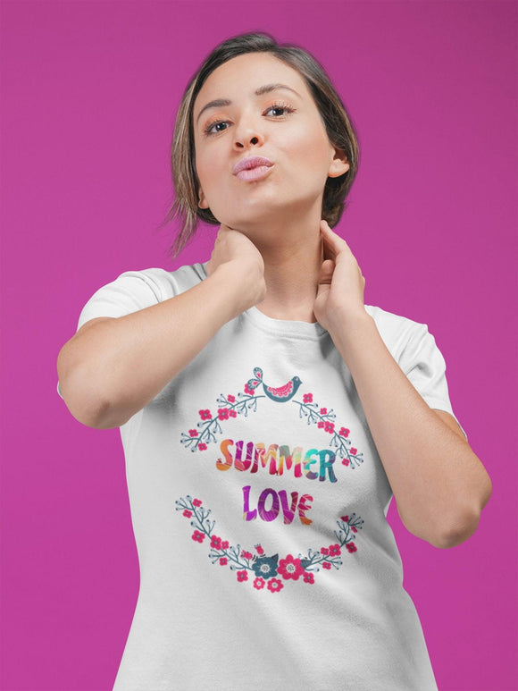 Summer Love T-Shirt with Flowers Floral Print Tee Vibrant and Romantic Shirt - Encore2woYellowS