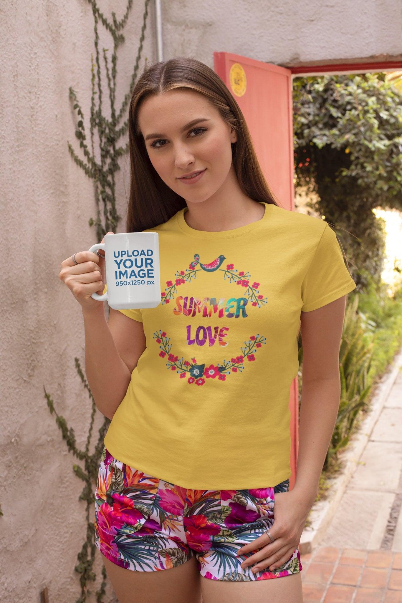 Summer Love T - Shirt with Flowers Floral Print Tee Vibrant and Romantic Shirt - Encore2woBlackS