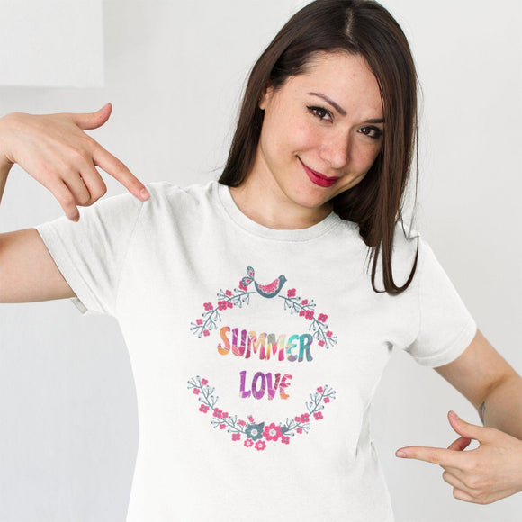 Summer Love T-Shirt with Flowers Floral Print Tee Vibrant and Romantic Shirt - Encore2woYellowS