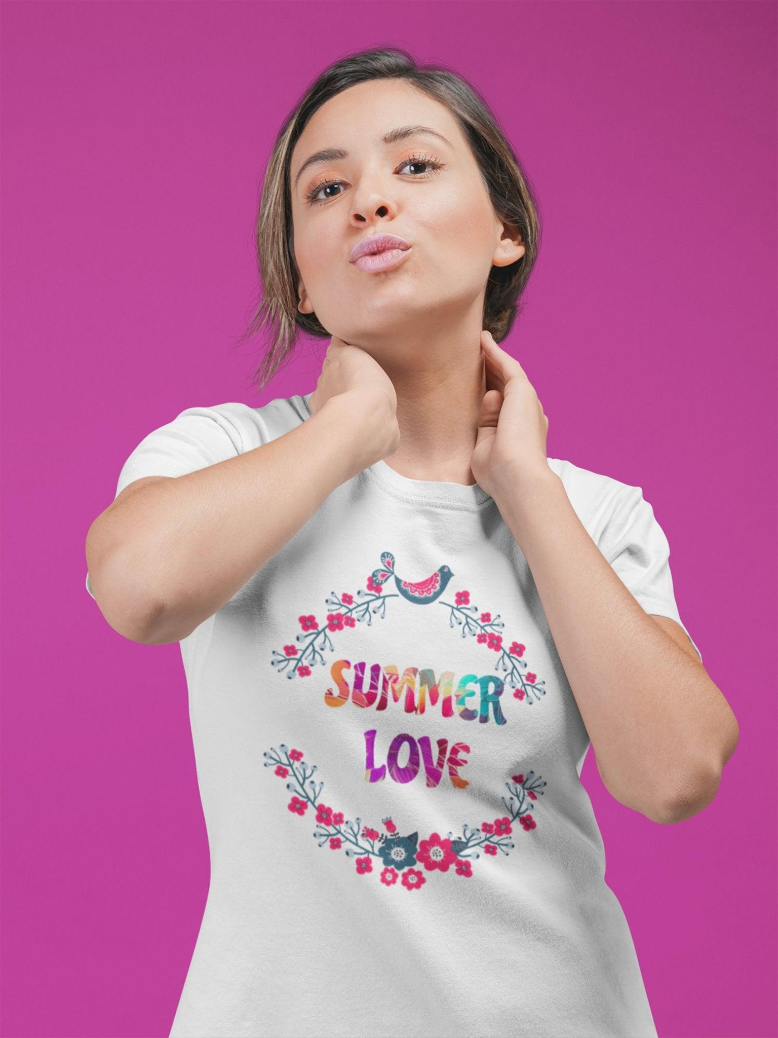 Summer Love T - Shirt with Flowers Floral Print Tee Vibrant and Romantic Shirt - Encore2woYellowS