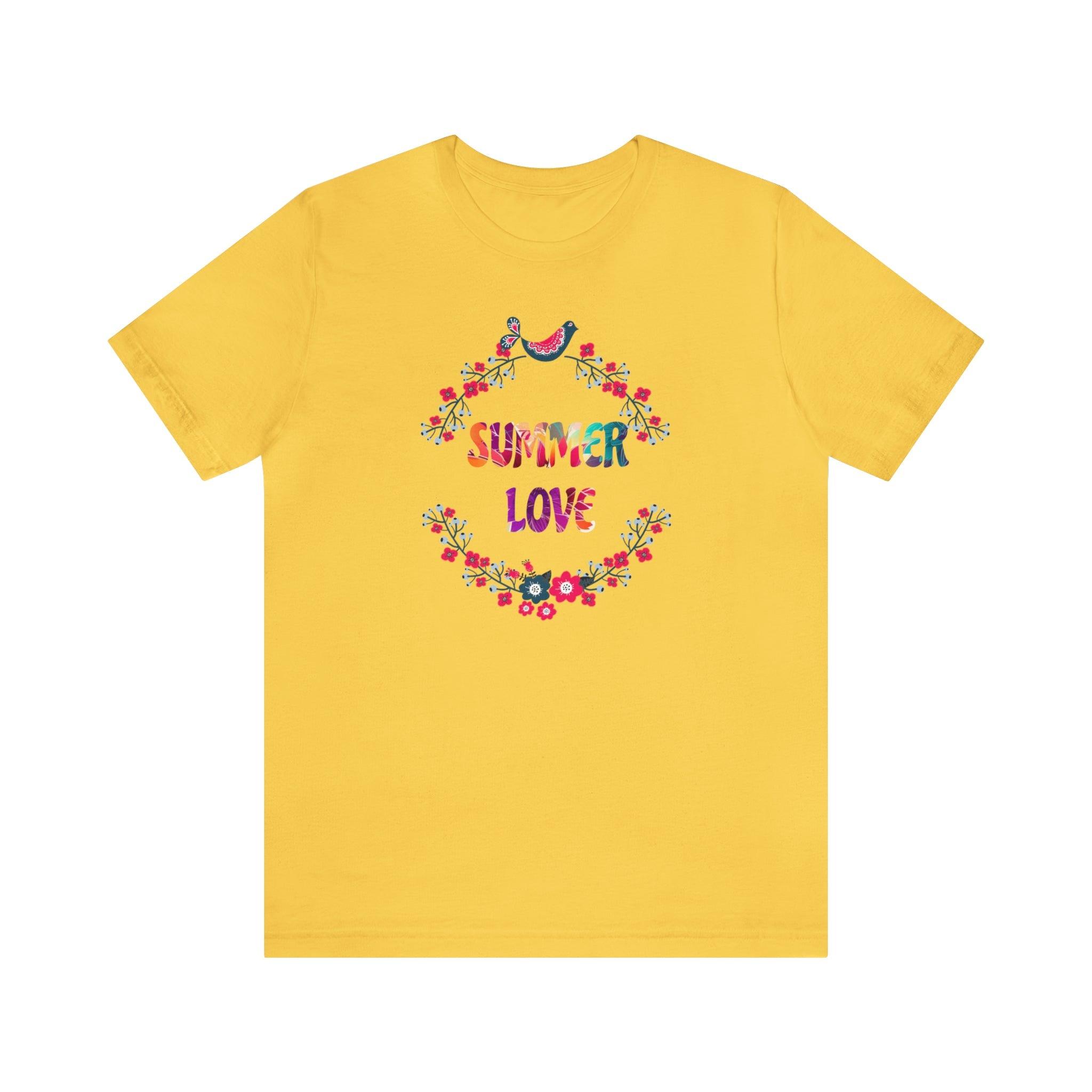Summer Love T-Shirt with Flowers Floral Print Tee Vibrant and Romantic Shirt - Encore2woYellowS