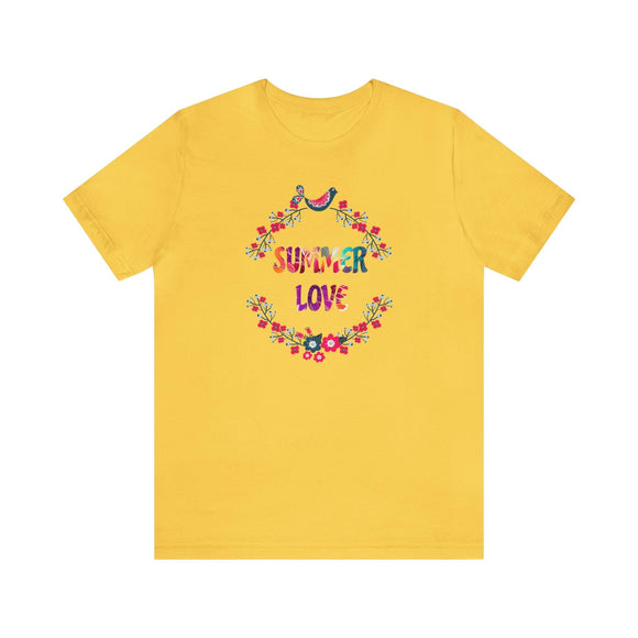 Summer Love T-Shirt with Flowers Floral Print Tee Vibrant and Romantic Shirt - Encore2woYellowS