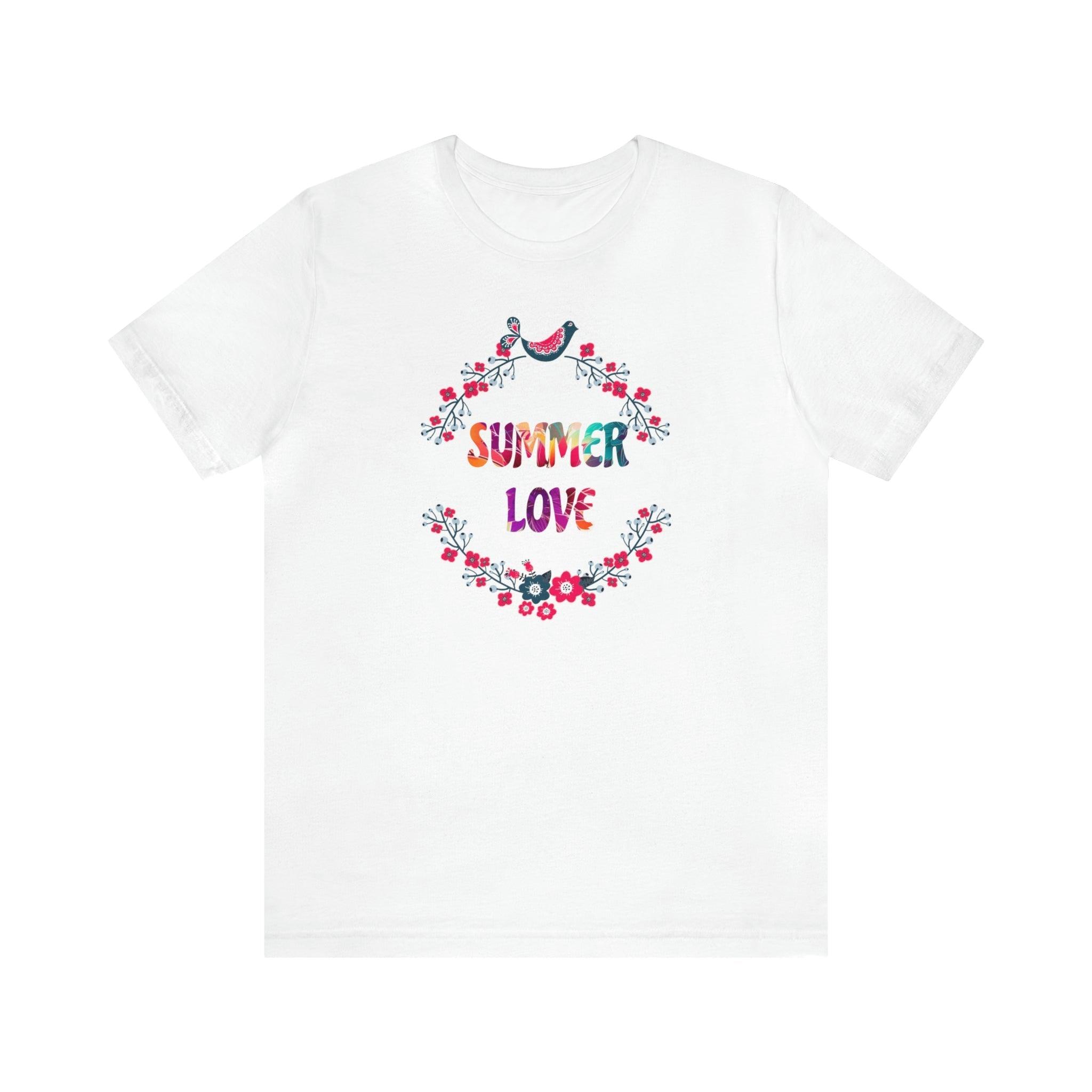 Summer Love T - Shirt with Flowers Floral Print Tee Vibrant and Romantic Shirt - Encore2woWhiteS