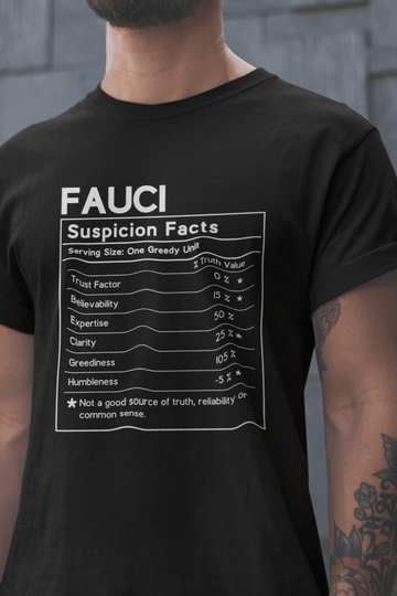 Suspicion Facts Nutrition Label Fauci Tee - Encore2woBlackS