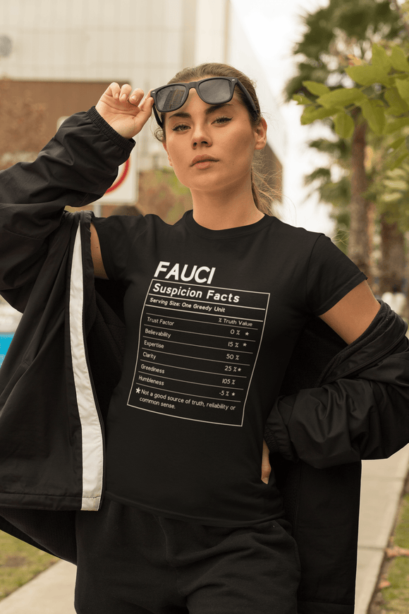Suspicion Facts Nutrition Label Fauci Tee - Encore2woNavyS