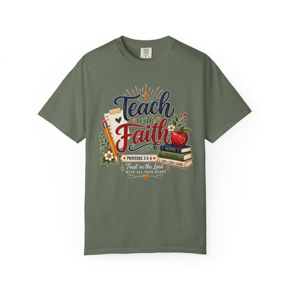 Teach with Faith T-Shirt — Christian Teacher Tee with Proverbs 3:5 Design - Encore2woBlossomS