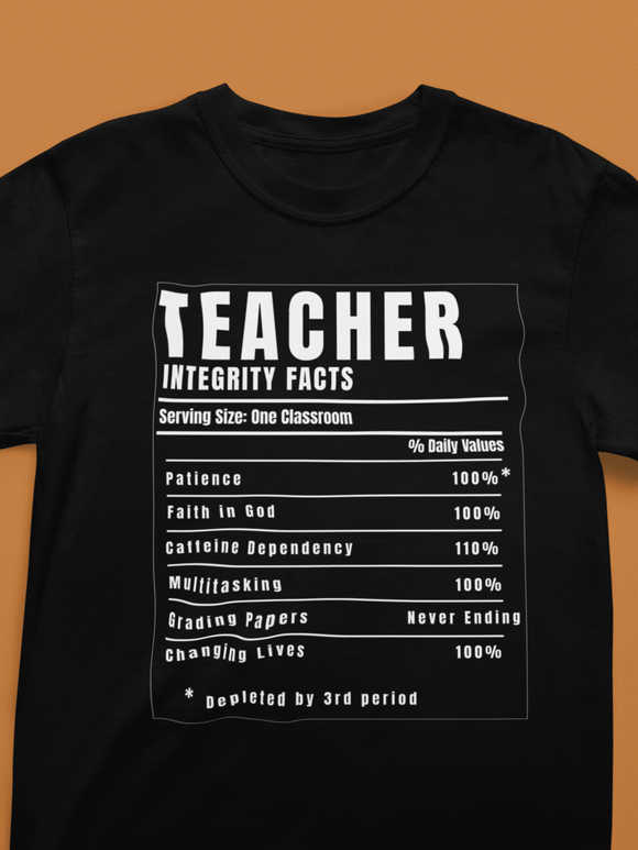 Teacher Nutrition Facts Shirt – Funny Teacher Appreciation Gift Tee – Christian Teacher Back to School Shirt - Encore2woChiliS