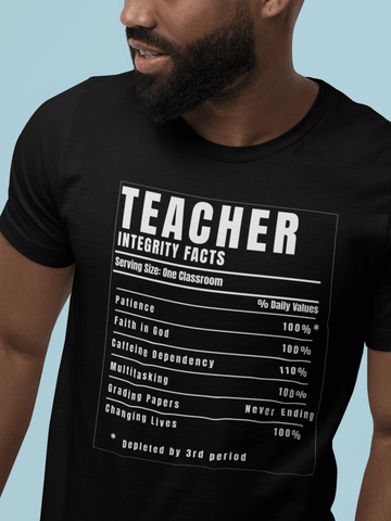 Teacher Nutrition Facts Shirt – Funny Teacher Appreciation Gift Tee – Christian Teacher Back to School Shirt - Encore2woBlackS