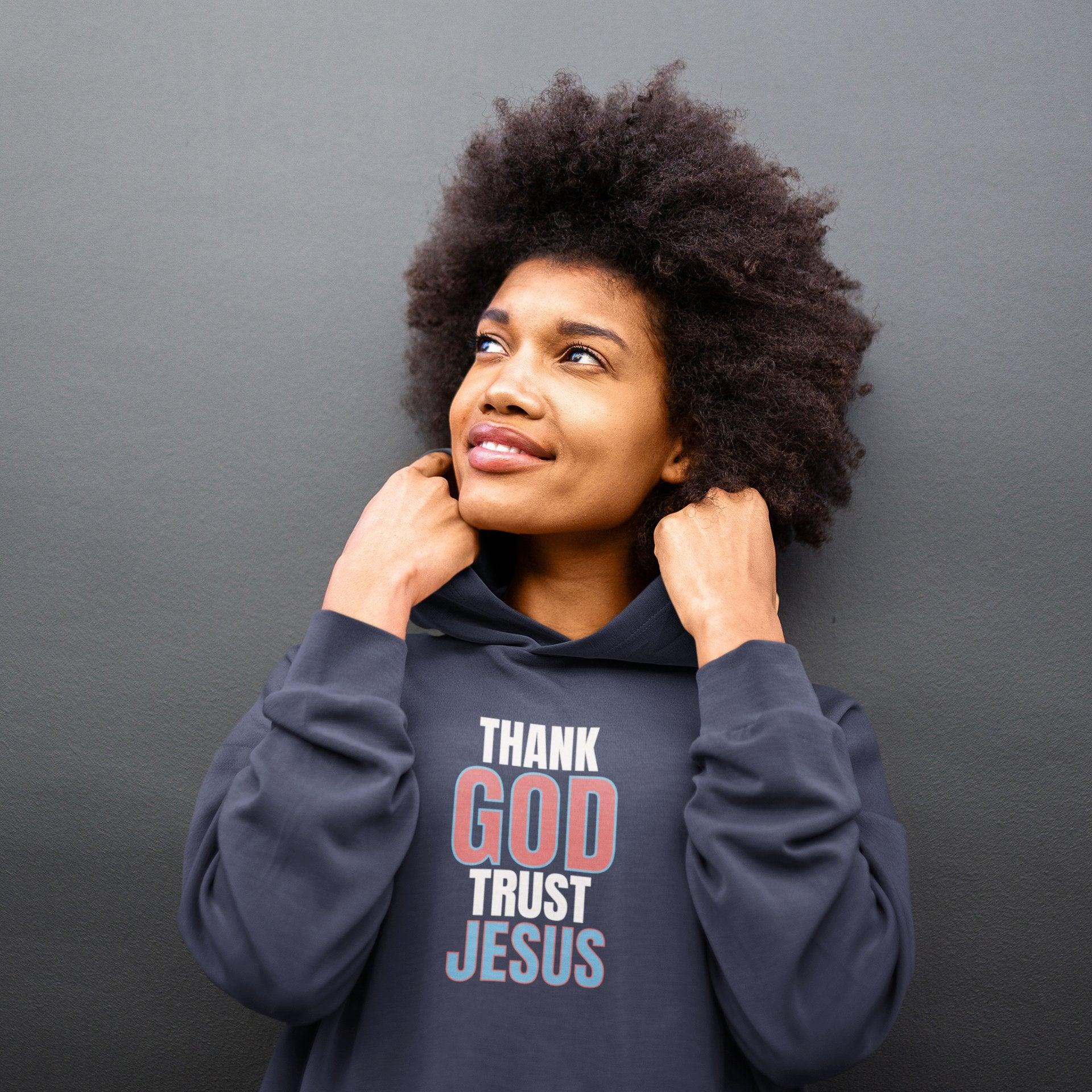 Thank God Trust Jesus Hoodie Faith - Inspired Religious Apparel Unisex Heavy Blend™ - Encore2woNavyS