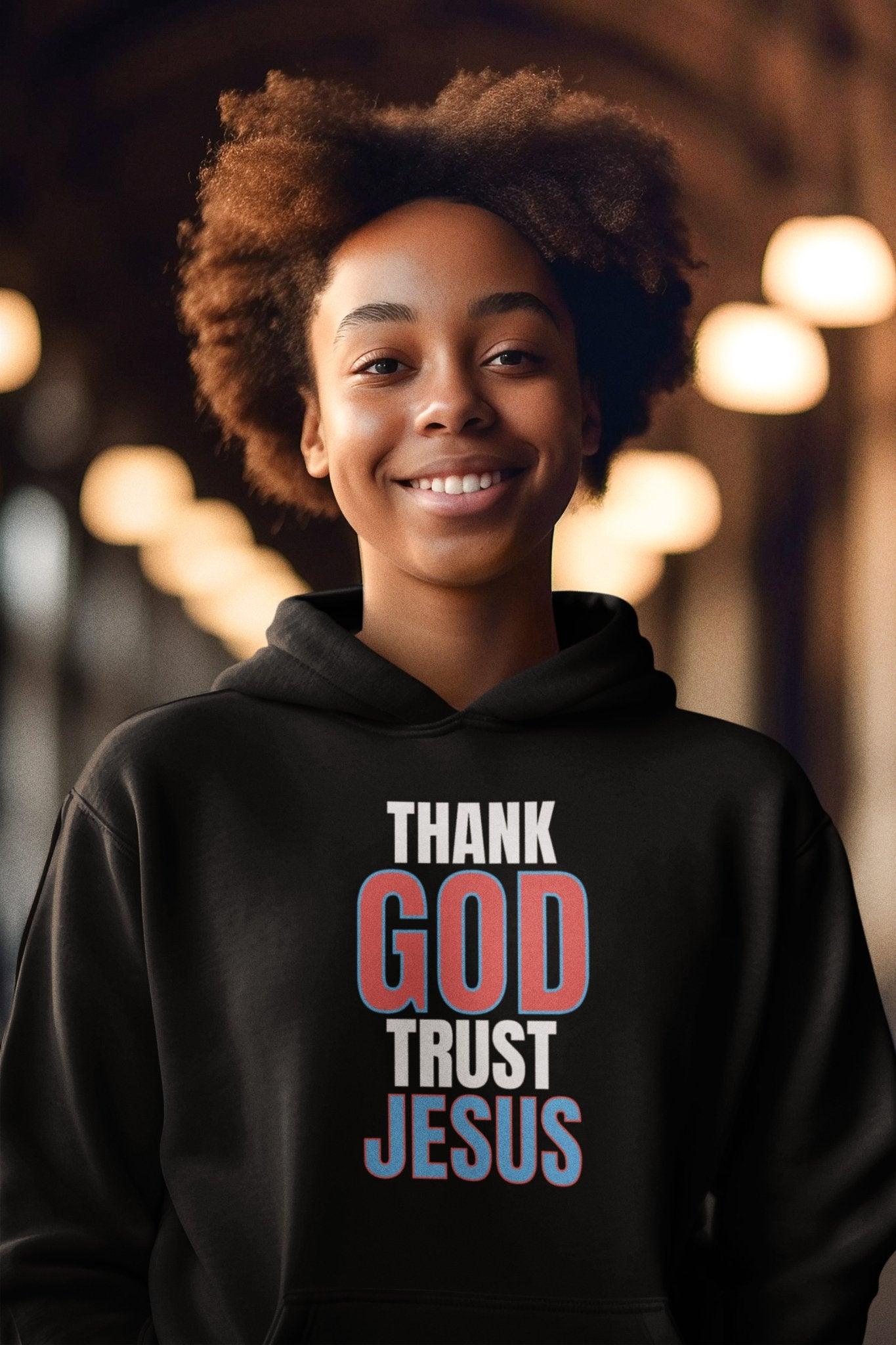 Thank God Trust Jesus Hoodie Faith - Inspired Religious Apparel Unisex Heavy Blend™ - Encore2woNavyS