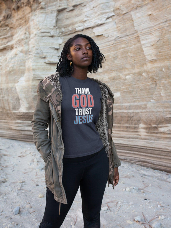 Thank God, Trust Jesus T-Shirt Faith - Inspired Tee Bold Design - Encore2woTeam PurpleS
