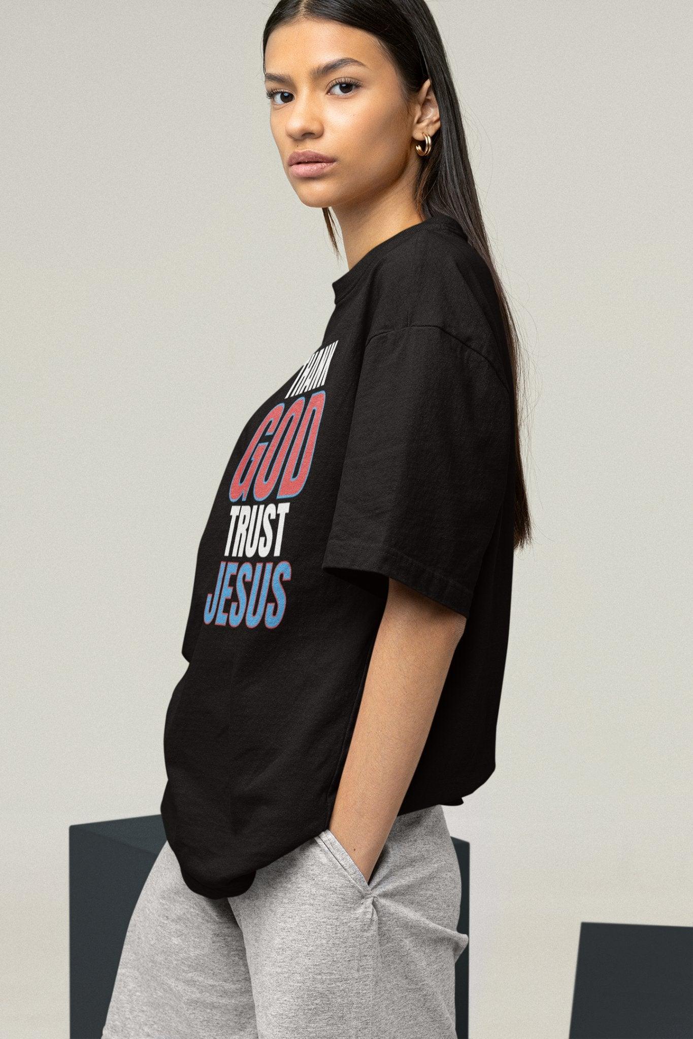 Thank God, Trust Jesus T - Shirt Faith - Inspired Tee Bold Design - Encore2woTeam PurpleS