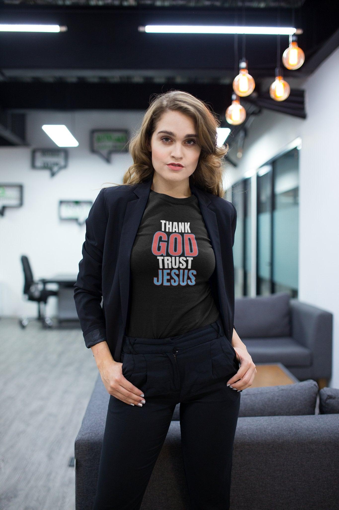 Thank God, Trust Jesus T - Shirt Faith - Inspired Tee Bold Design - Encore2woTeam PurpleS