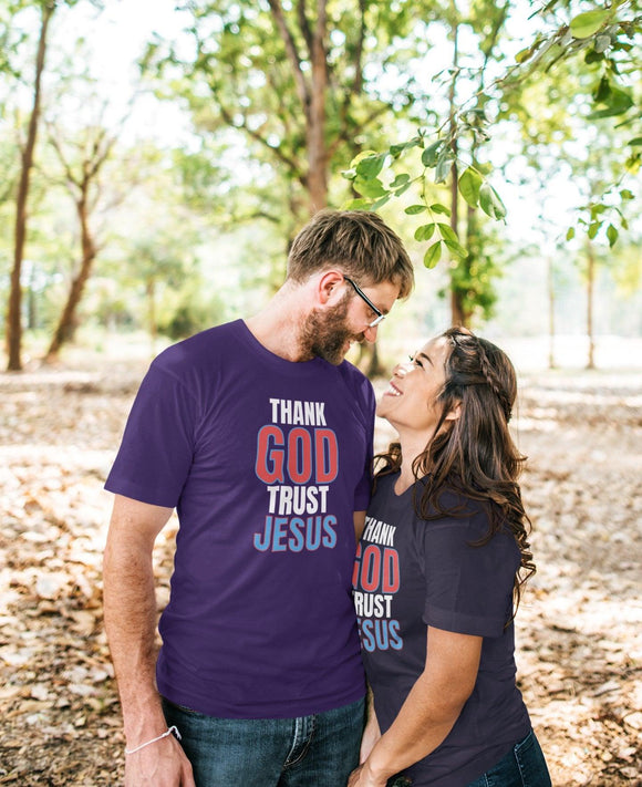 Thank God, Trust Jesus T-Shirt Faith - Inspired Tee Bold Design - Encore2woTeam PurpleS