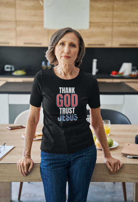 Thank God, Trust Jesus T-Shirt Faith - Inspired Tee Bold Design - Encore2woTeam PurpleS