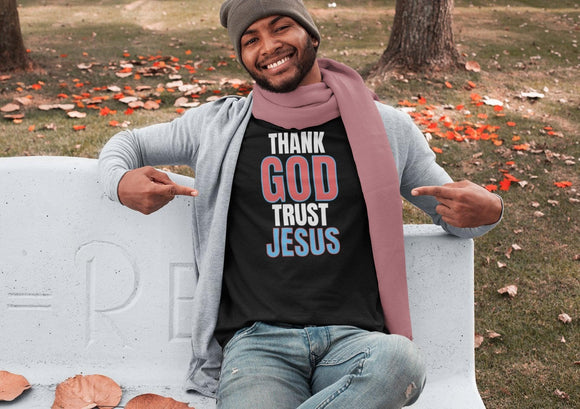 Thank God, Trust Jesus T-Shirt Faith - Inspired Tee Bold Design - Encore2woTeam PurpleS