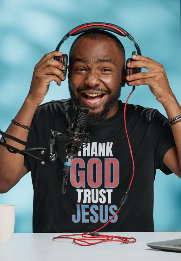 Thank God, Trust Jesus T-Shirt Faith - Inspired Tee Bold Design - Encore2woTeam PurpleS