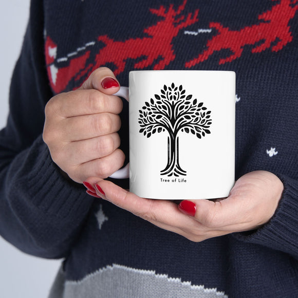 Tree of Life Ceramic Mug - Black & White Floral Design - Encore2wo11oz
