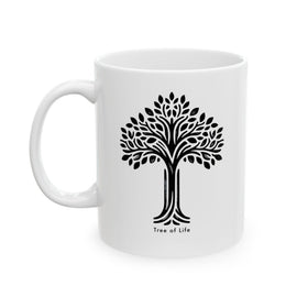 Tree of Life Ceramic Mug - Black & White Floral Design - Encore2wo11oz