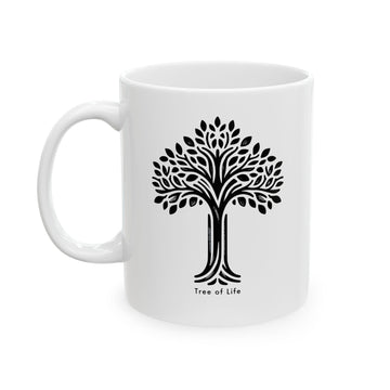 Tree of Life Ceramic Mug - Black & White Floral Design - Encore2wo11oz