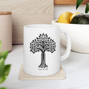 Tree of Life Ceramic Mug - Black & White Floral Design - Encore2wo11oz