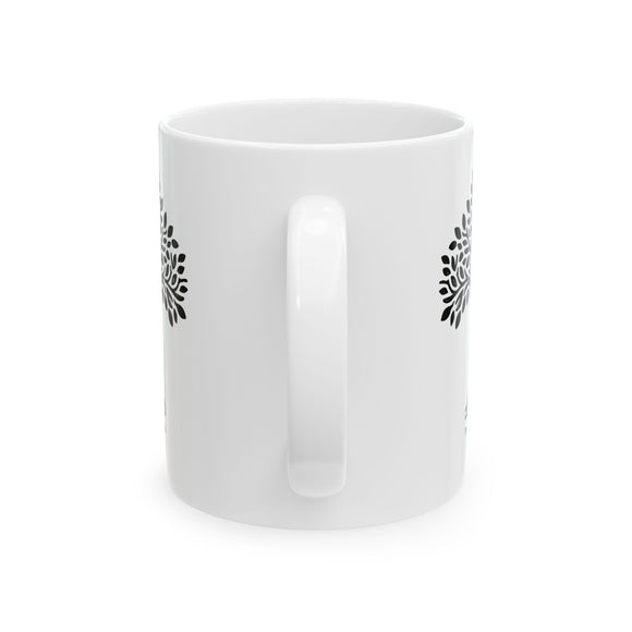 Tree of Life Ceramic Mug - Black & White Floral Design - Encore2wo11oz