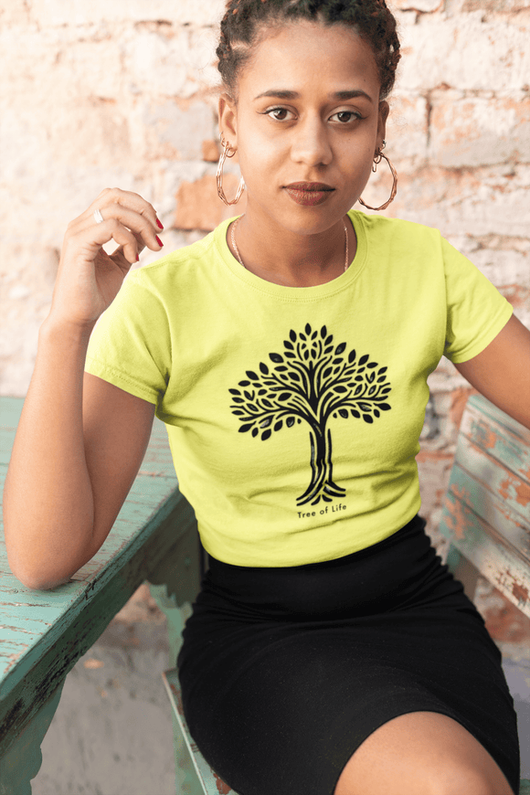 Tree of Life Christian Graphic Tee Symbolic Faith Inspired Shirt - Encore2woYellowS