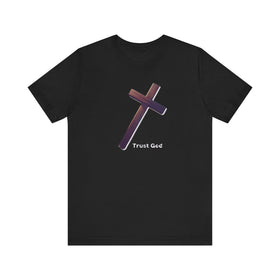 Trust God Wooden Cross Inspirational Christian Graphic Tee - Encore2woBlackS