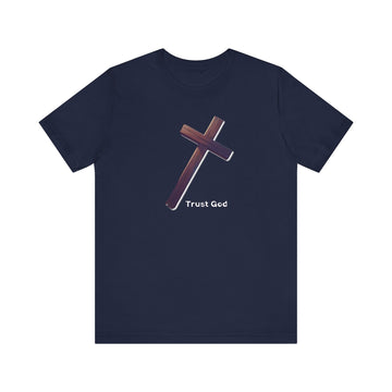 Trust God Wooden Cross Inspirational Christian Graphic Tee - Encore2woNavyS