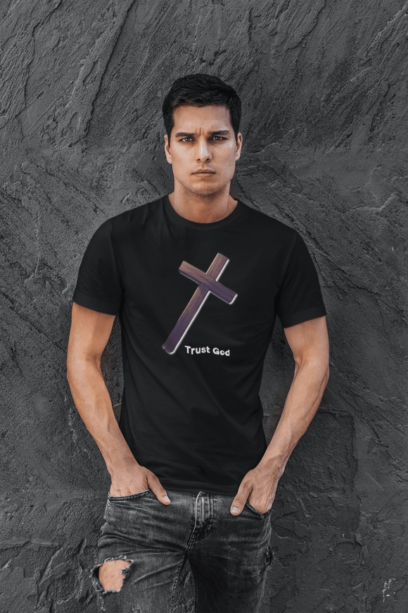 Trust God Wooden Cross Inspirational Christian Graphic Tee - Encore2woTeam PurpleS