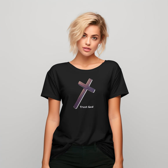 Trust God Wooden Cross Inspirational Christian Graphic Tee - Encore2woTeam PurpleS