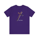 Trust God Wooden Cross Tee, Christian Faith Shirt, Religious Graphic Tshirt, Inspirational Quote Top, Unisex Jersey Short Sleeve T-Shirt, - Encore2woTeam PurpleS