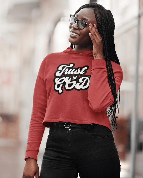 Trust in God Cropped Raw Edge Hoodie Womens Christian Sweatshirt - Encore2woLight PinkXS