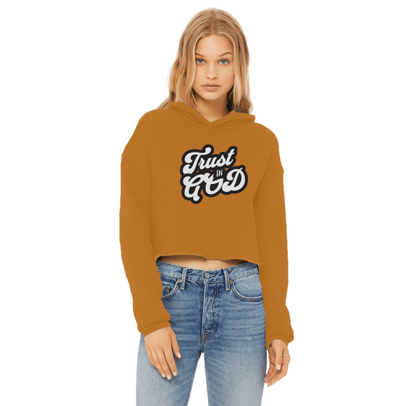 Trust in God Cropped Raw Edge Hoodie Womens Christian Sweatshirt - Encore2woOrangeXS
