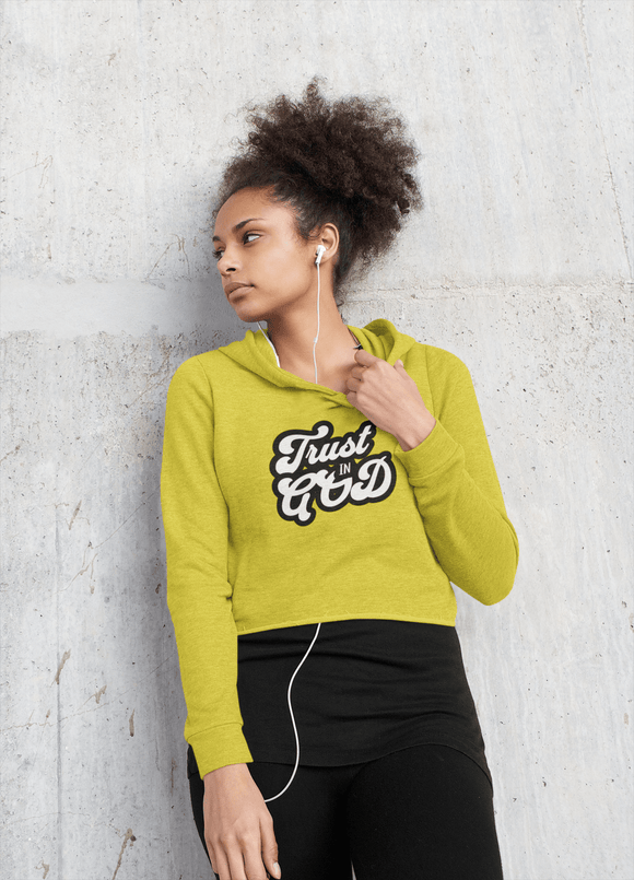 Trust in God Cropped Raw Edge Hoodie Womens Christian Sweatshirt - Encore2woLight PinkXS