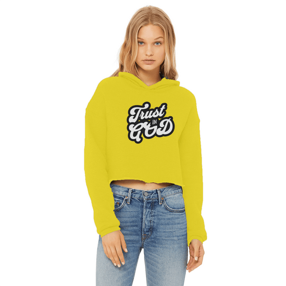 Trust in God Cropped Raw Edge Hoodie Womens Christian Sweatshirt - Encore2woYellowXS