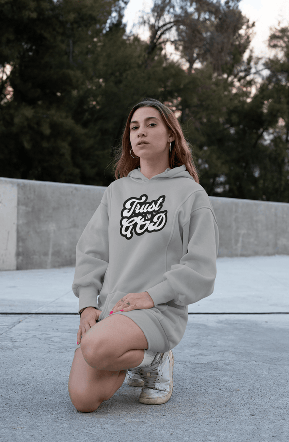 Trust in God Hoodie Dress Christian Casual Womens Apparel - Encore2woLight GreyXS