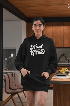 Trust in God Hoodie Dress Christian Casual Womens Apparel - Encore2woBlackXS