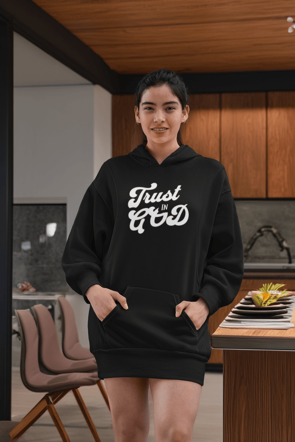 Trust in God Hoodie Dress Christian Casual Womens Apparel - Encore2woBlackXS