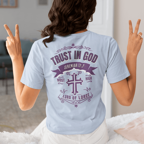 Trust in God Jeremiah 17:7 Christian Graphic Tee Faith Inspired Shirt - Encore2woWhiteS